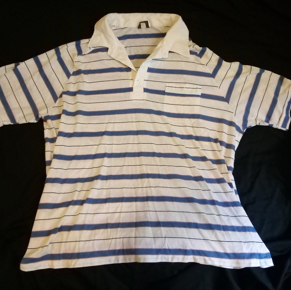 Vintage Sir William for the Big Man Men's White and Blue Striped Polo Size 19